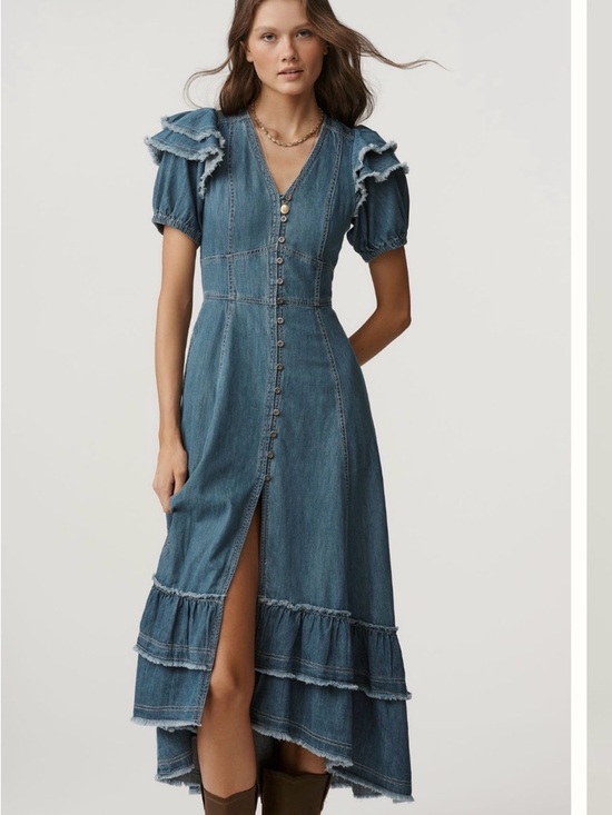 Anthropologie Dresses & Skirts - Anthropologie Pilcro Short-Sleeve Ruffled Midi Boho Shirt Dress. brand new